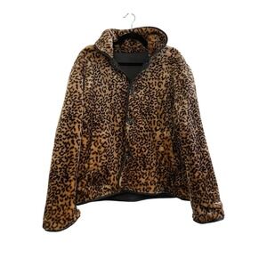 Vintage Leopard Print Faux Fur Button Front Jacket Brown Black Animal Print Coat